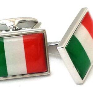 Italian Flag /Green,White,Red/ Polished Rhodium Cufflinks